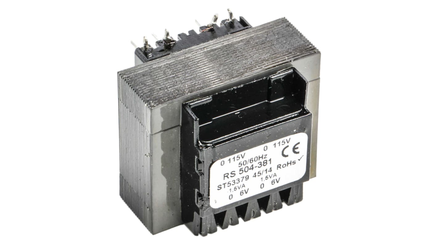 RS PRO PCB变压器, 3VA, 初级115 V ac, 230 V ac, 次级6V 交流, 2输出, 通孔安装, 38 x 35 x 30mm