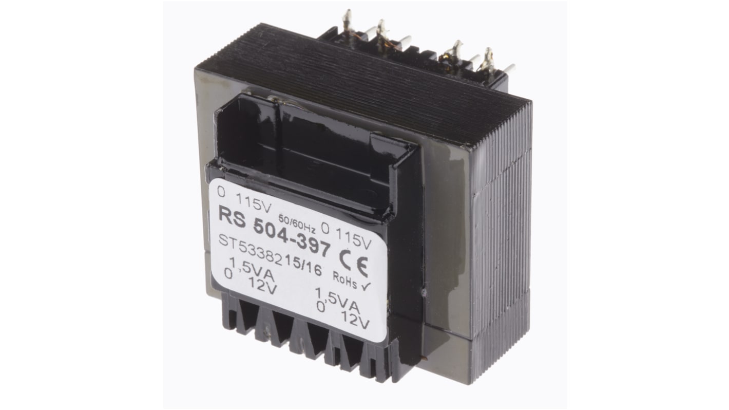 RS PRO PCB变压器, 3VA, 初级115 V ac, 230 V ac, 次级12V 交流, 2输出, 通孔安装, 38 x 35 x 30mm
