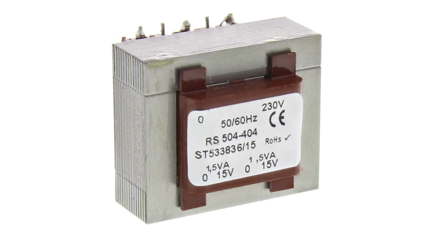 Trasformatore per PCB RS PRO, 3VA, primario 230V ca, secondario 15V ca, 2 uscite