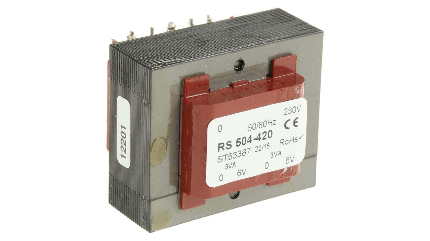 RS PRO 基板実装用トランス 一次側：230V ac 二次側：6V ac 定格電力：6VA 出力数：2