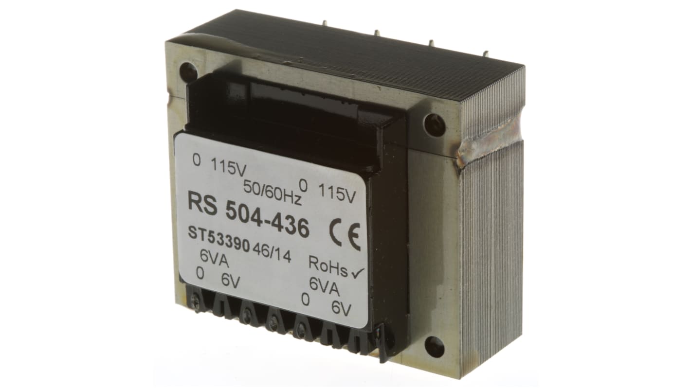 RS PRO 基板実装用トランス 一次側：115 V ac, 230 V ac 二次側：6V ac 定格電力：12VA 出力数：2