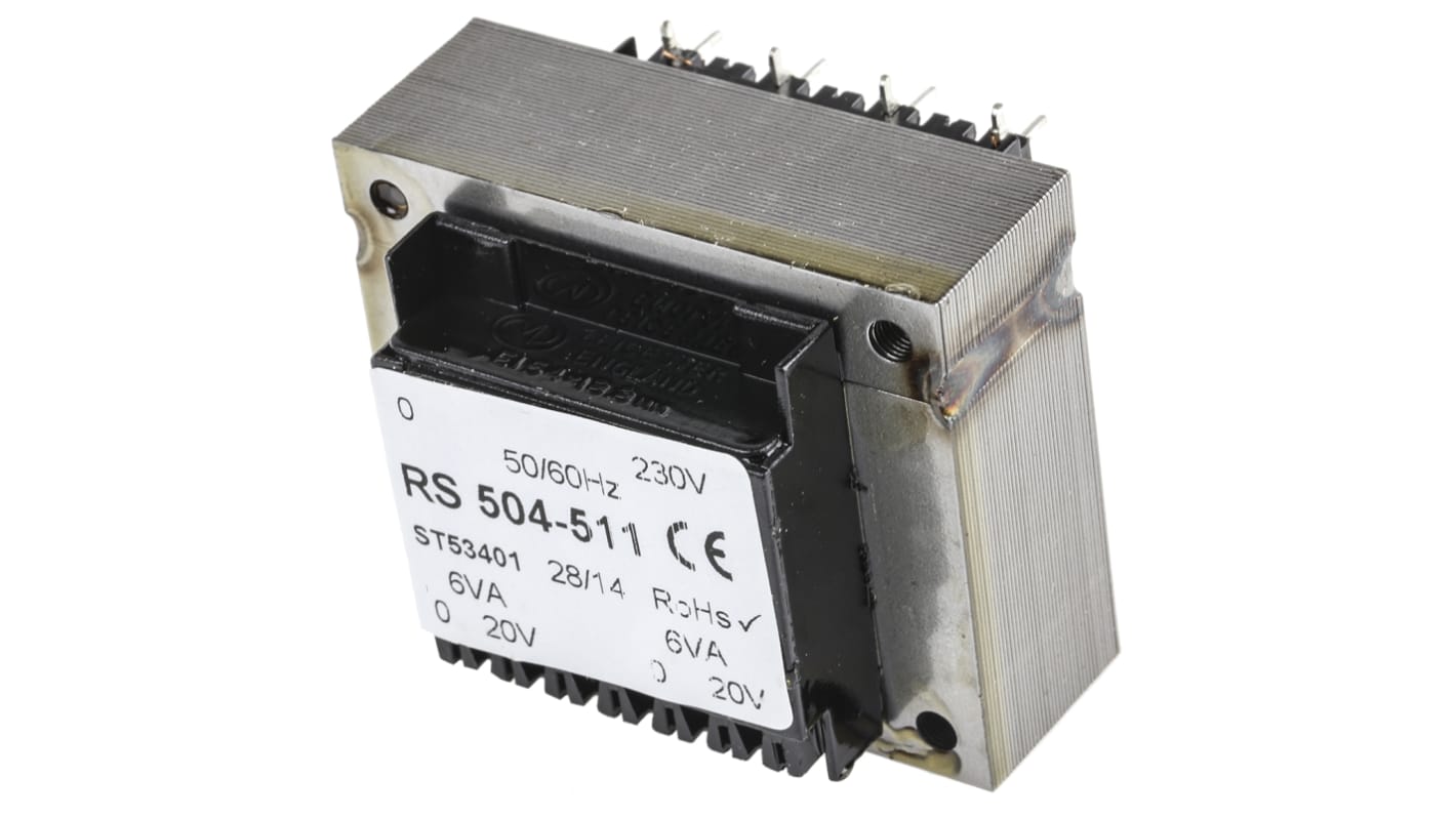 Trasformatore per PCB RS PRO, 12VA, primario 230V ca, secondario 20V ca, 2 uscite
