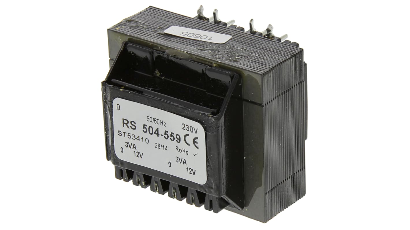 RS PRO 12V ac 2 Output Through Hole PCB Transformer, 6VA