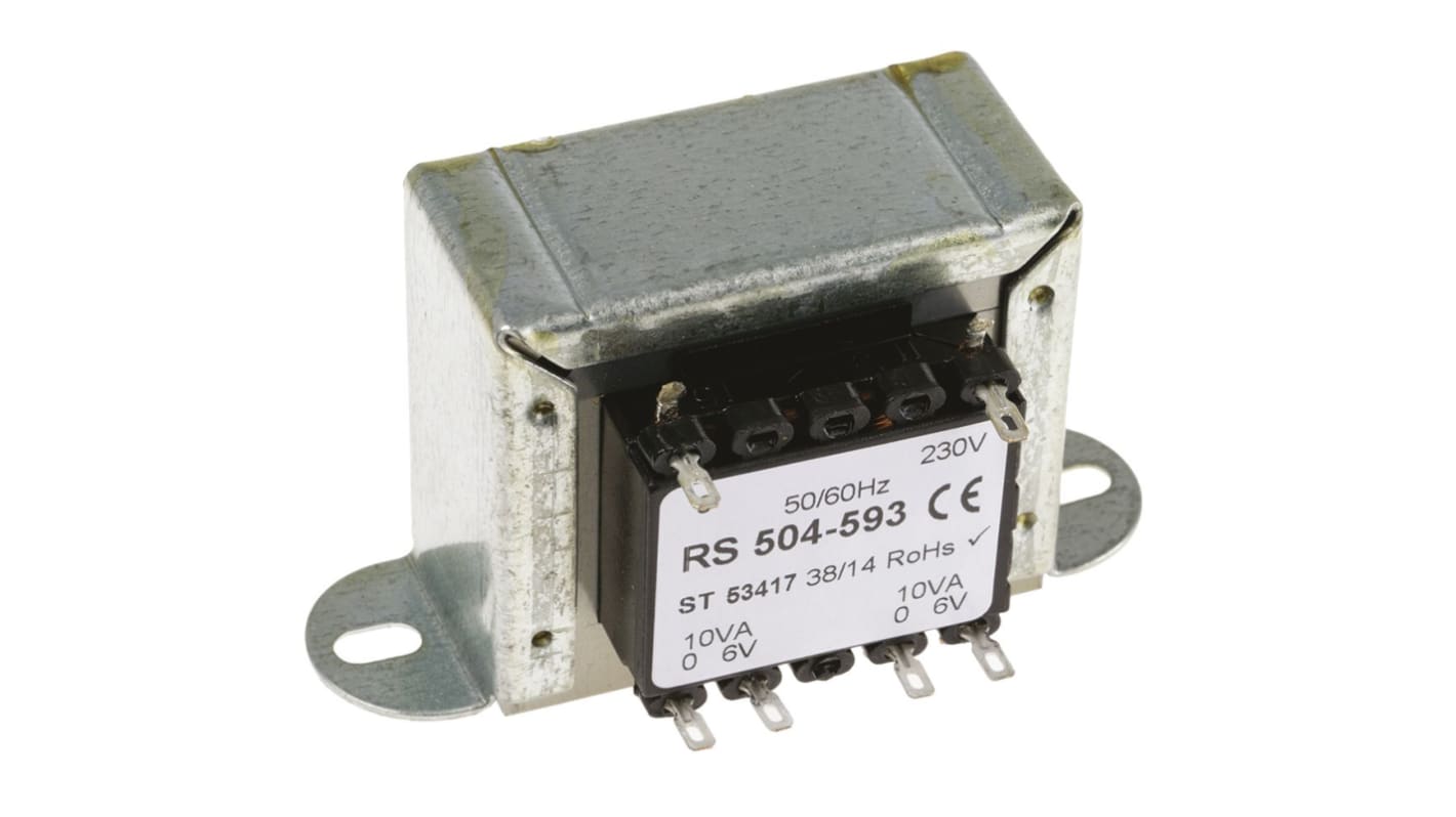 Transformator do zabudowy Napięcie wtórne 6V ac 20VA Napięcie pierwotne 230V ac 2-wyjściowy 80% RS PRO