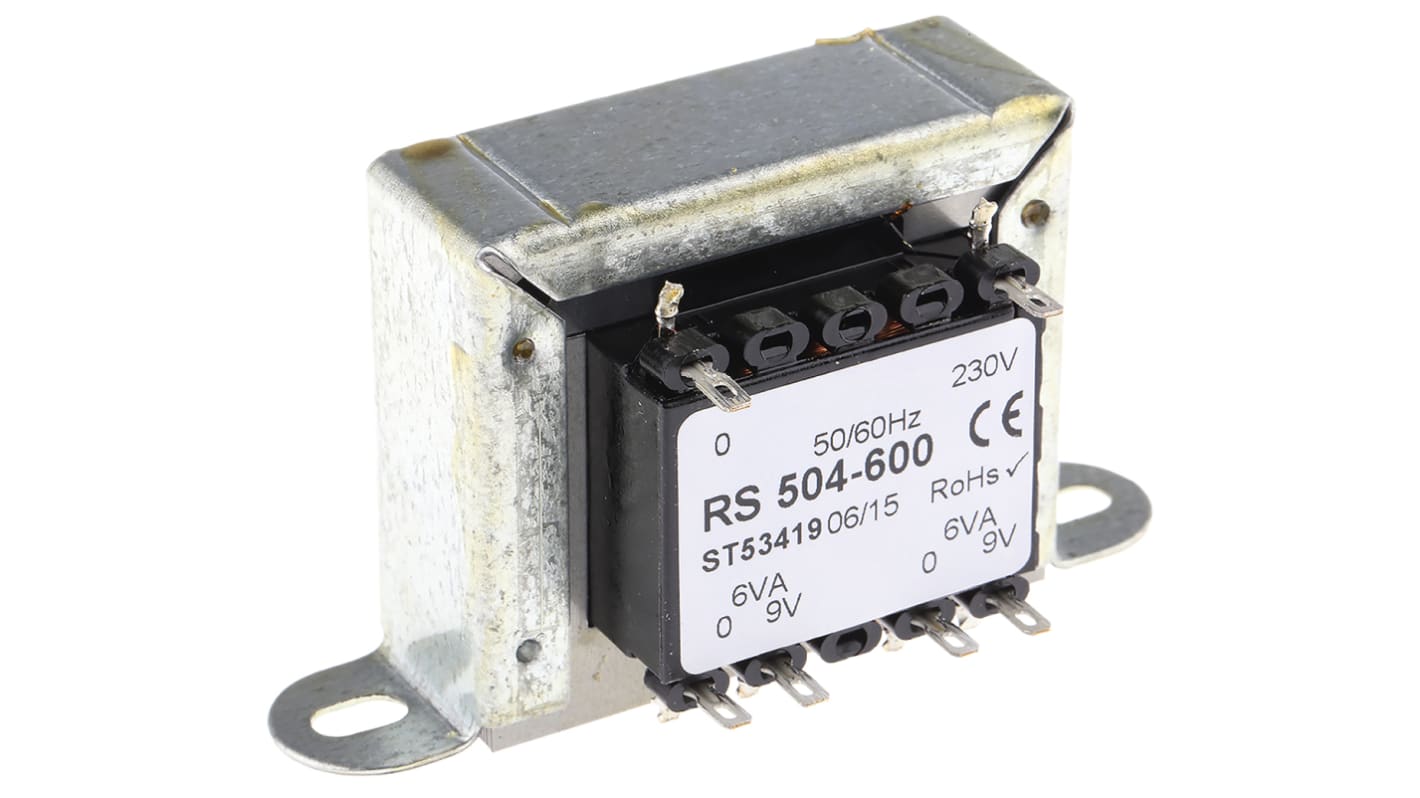 Transformator do zabudowy Napięcie wtórne 9V ac 12VA Napięcie pierwotne 230V ac 2-wyjściowy 87% RS PRO