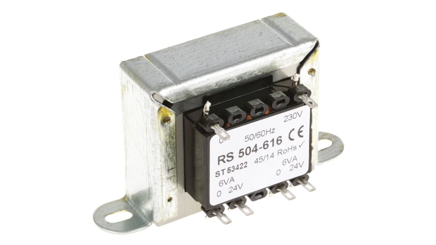 RS PRO 12VA隔离变压器, 初级230V 交流, 次级24V 交流, 2输出, 夹具式