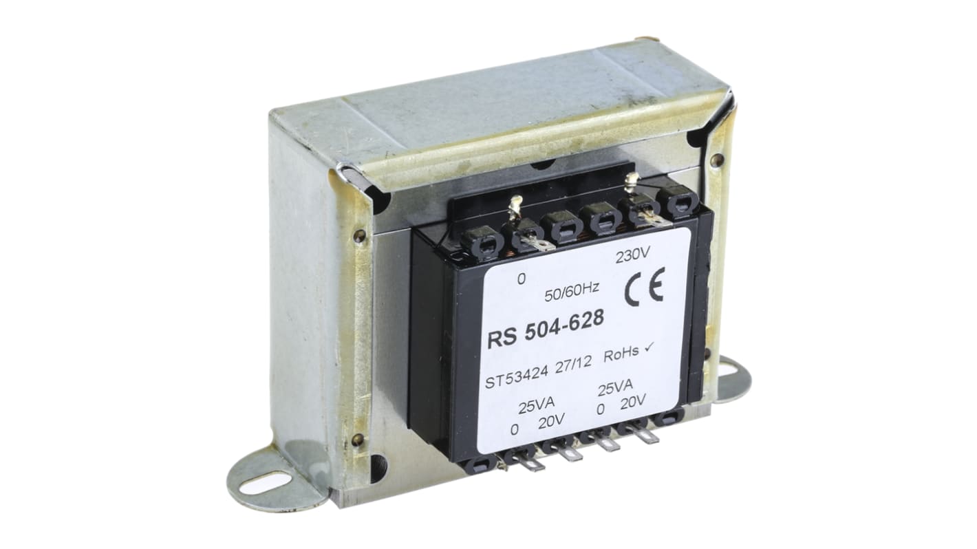 RS PRO 50VA 2 Output Chassis Mounting Transformer, 20V ac, IEC 61558-2-6