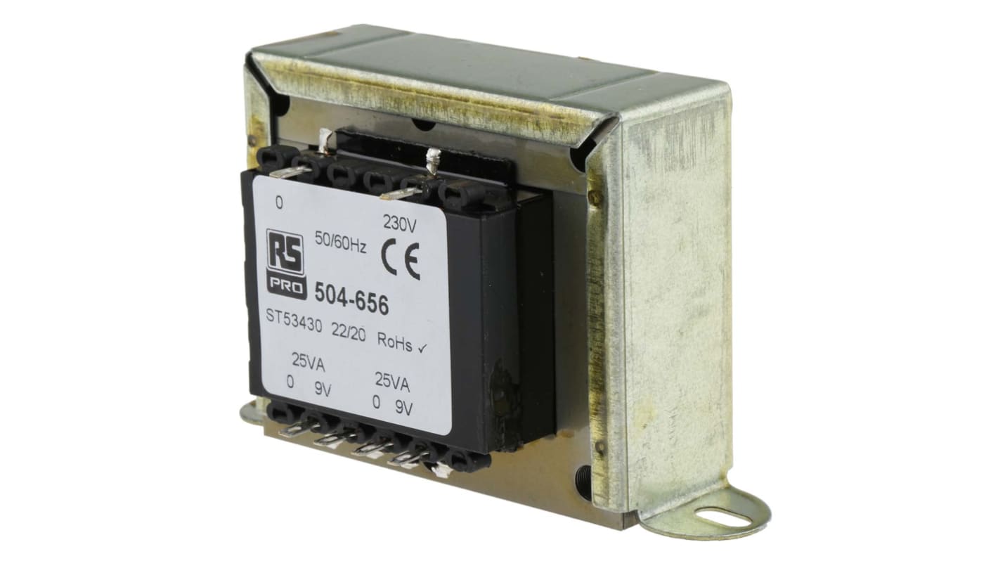 RS PRO 50VA 2 Output Chassis Mounting Transformer, 9V ac, IEC 61558-2-6