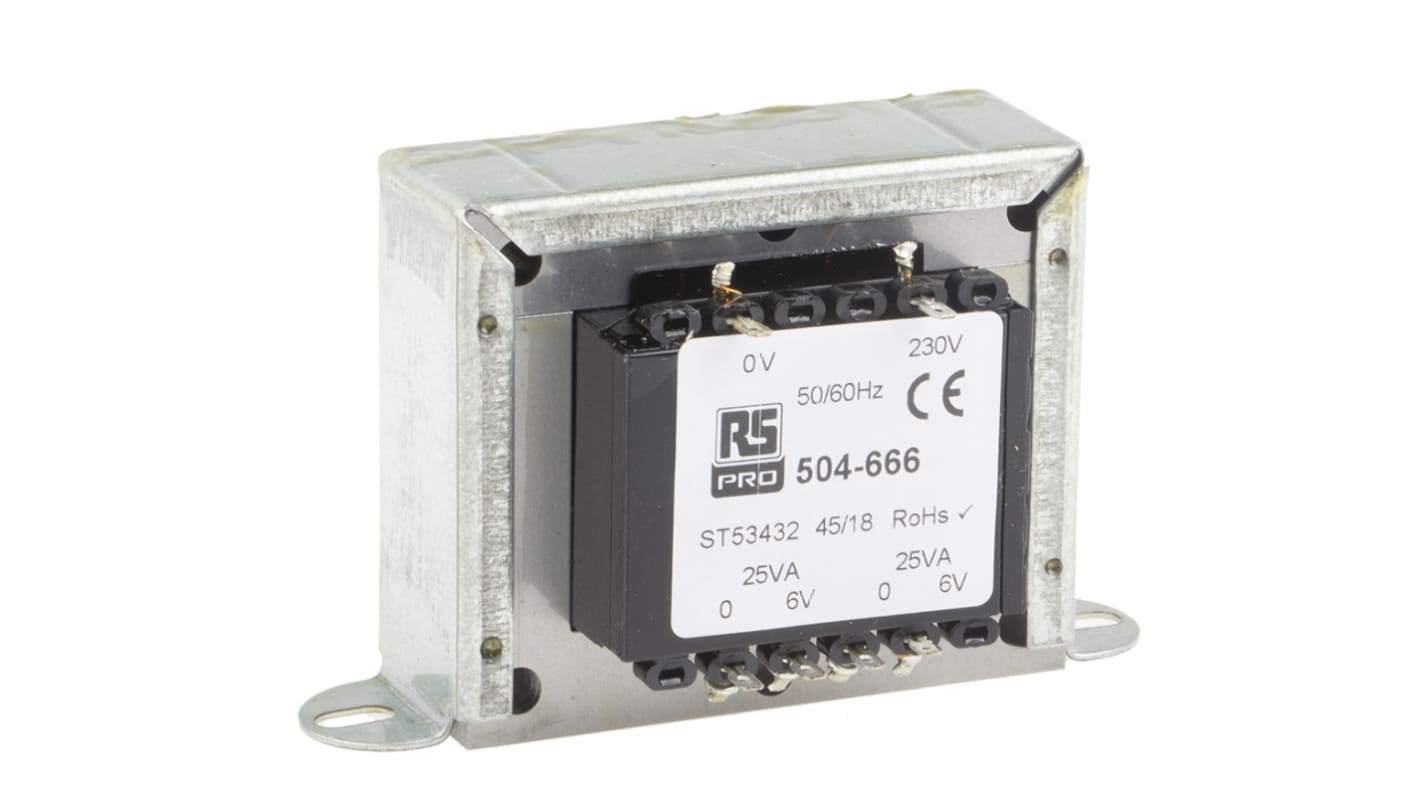 RS PRO 50VA 2 Output Chassis Mounting Transformer, 6V ac, IEC 61558-2-6