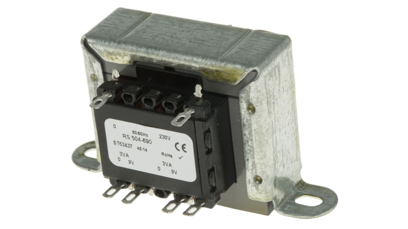 RS PRO 6VA 2 Output Chassis Mounting Transformer, 9V ac, IEC 61558-2-6