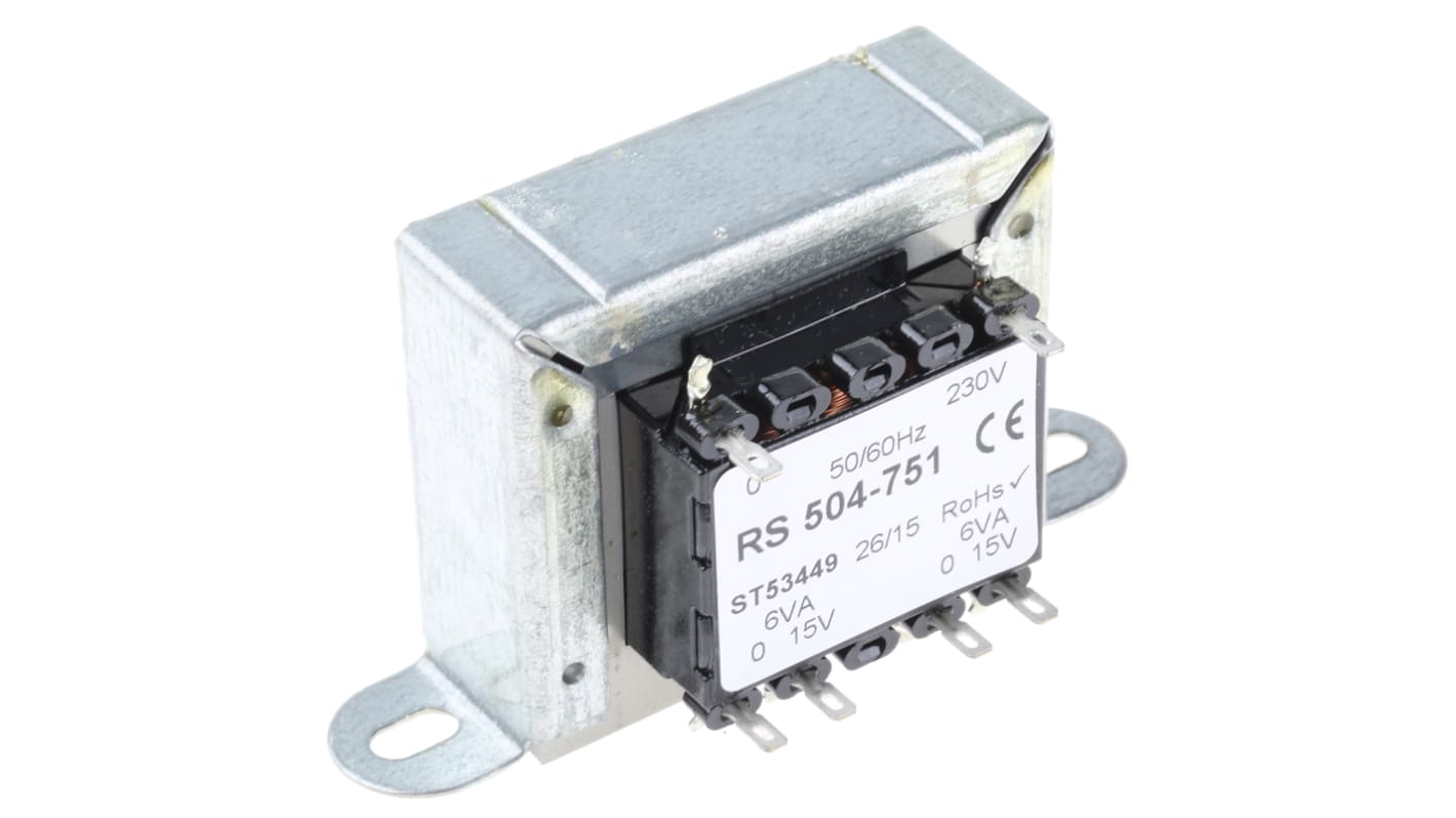 RS PRO 12VA隔离变压器, 初级230V 交流, 次级15V 交流, 2输出, 夹具式