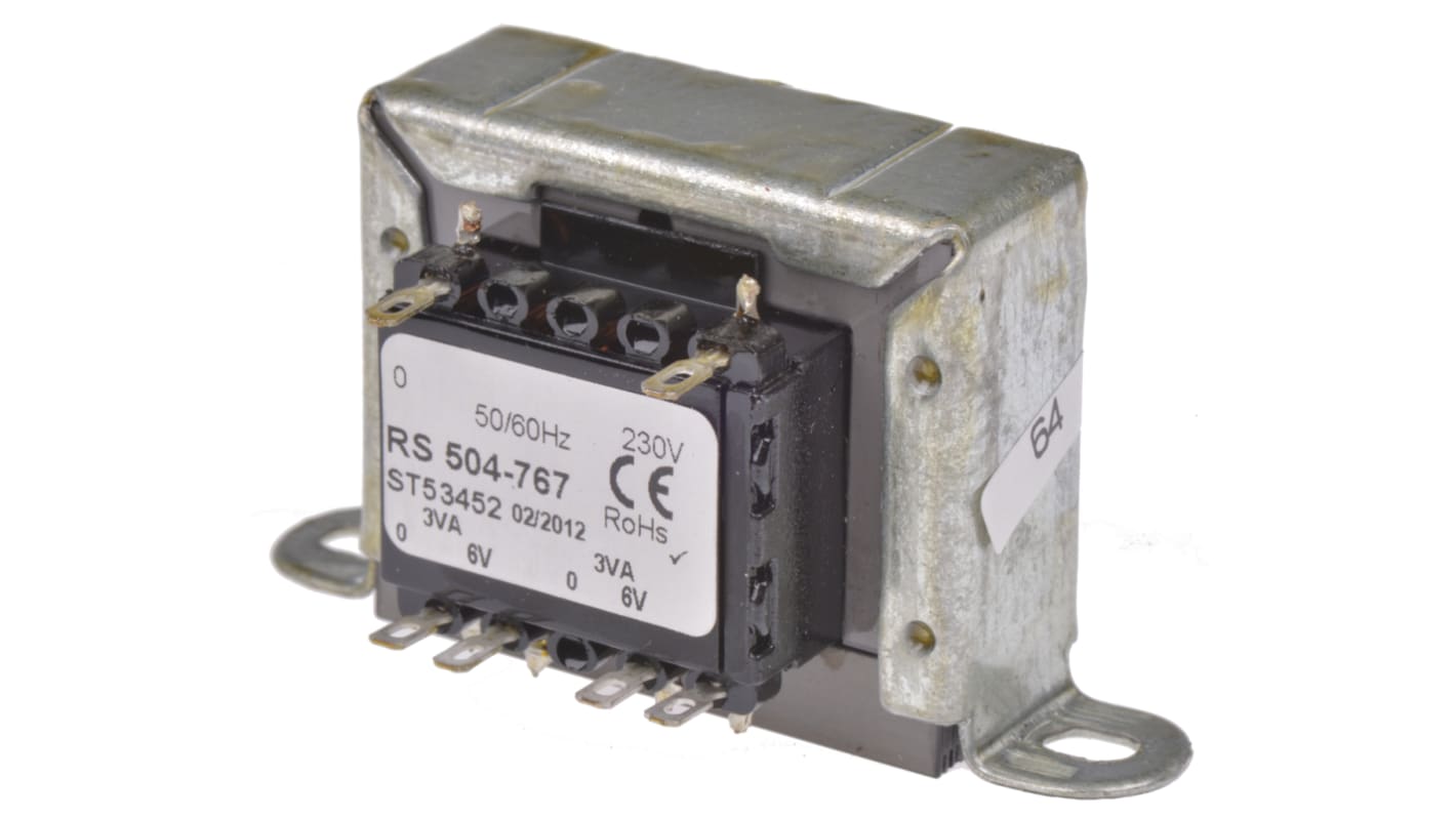 RS PRO 6VA 2 Output Chassis Mounting Transformer, 6V ac, IEC 61558-2-6