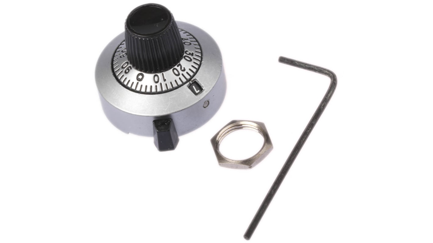 Vishay 25.4mm Chrome Potentiometer Knob for 6.35mm Shaft Splined, 11A41B10