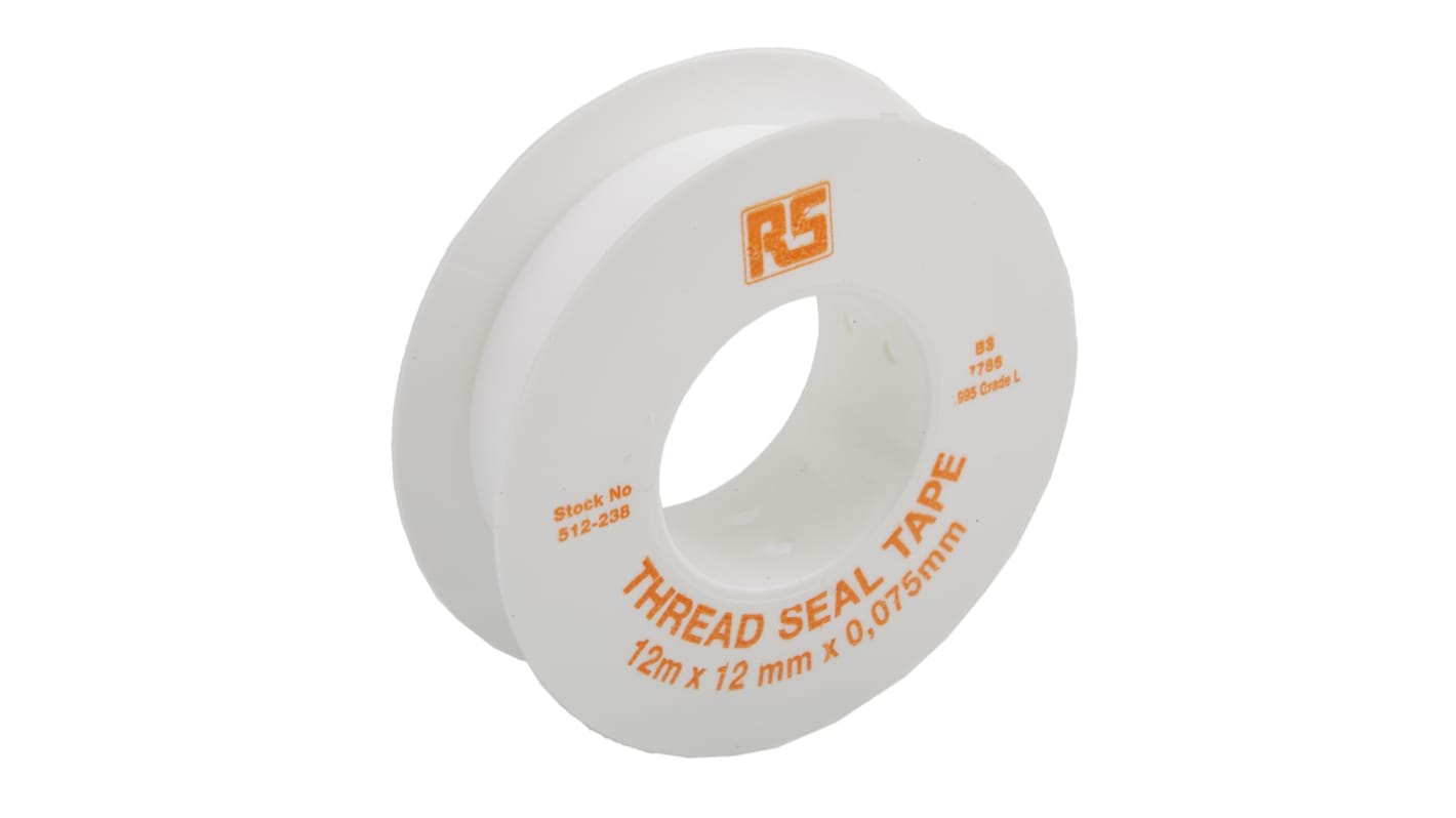 RS PRO White PTFE Tape, 12m x 12mm x 0.075mm