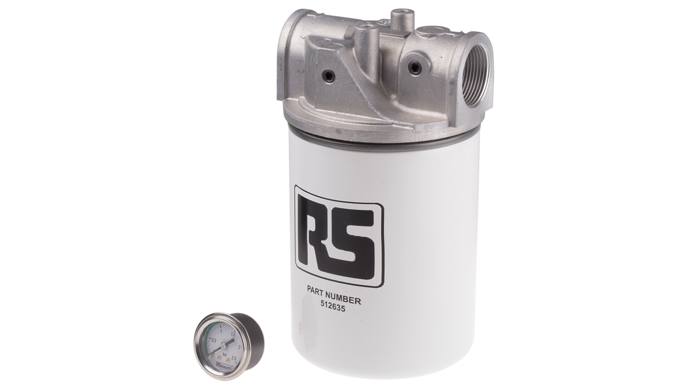 RS PRO 12 bar 1-1/4in Hydraulic Spin-On Filter Can, 95L/min max, 10μm filtration size