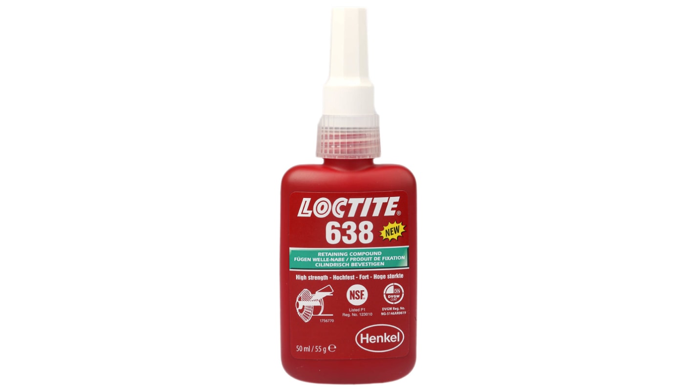 Loctite 638 High Strength, Retaining Compound Urethane Methacrylate Liquid Bottle 50 ml, -55 → +150 °C