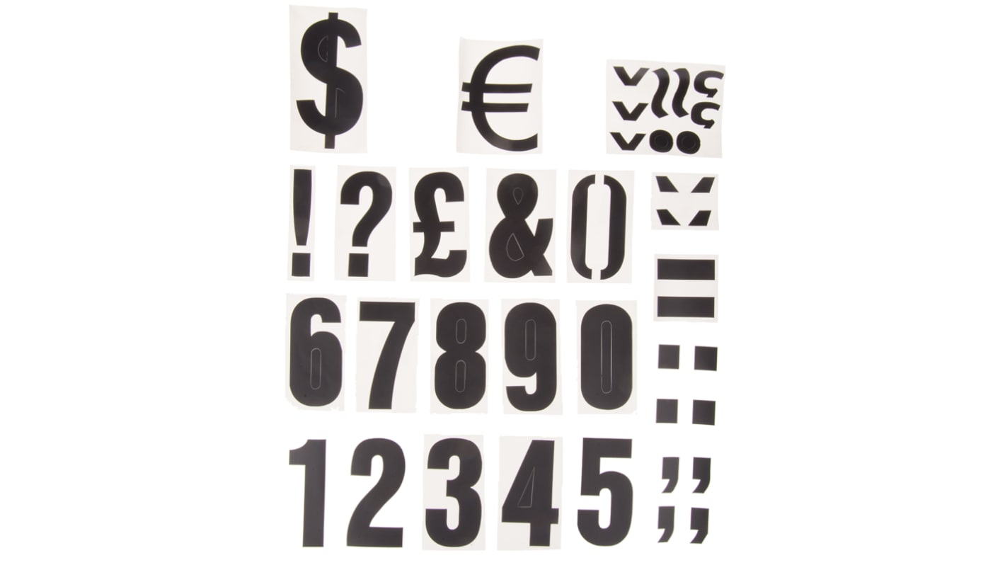 RS PRO Black Numeric Label, 75mm Character Height
