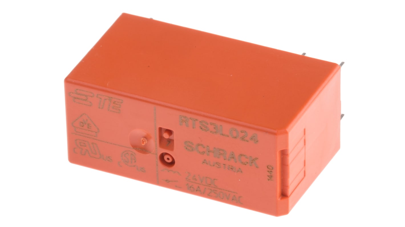 TE Connectivity PCB Mount Power Relay, 24V dc Coil, 16A Switching Current, SPST