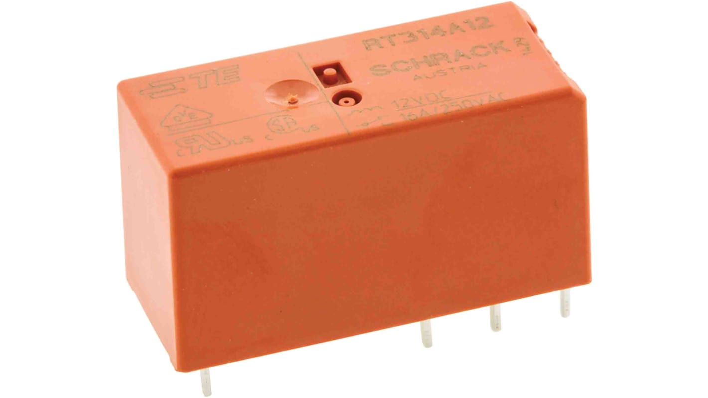 Relè di potenza TE Connectivity serie Schrack, SPDT, bobina 12V cc, Montaggio su circuito stampato