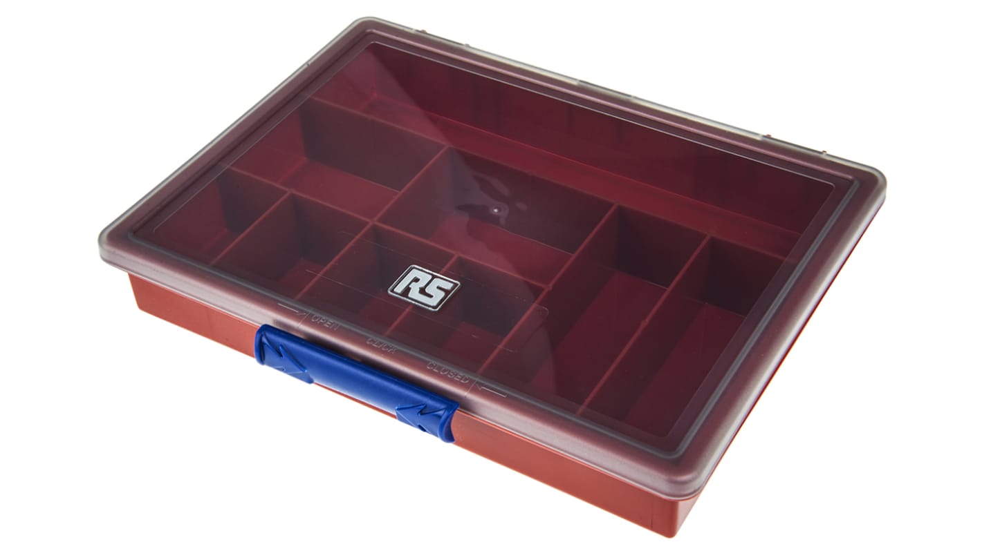 RS PRO 9 Cell Red PP Compartment Box, 43mm x 240mm x 195mm