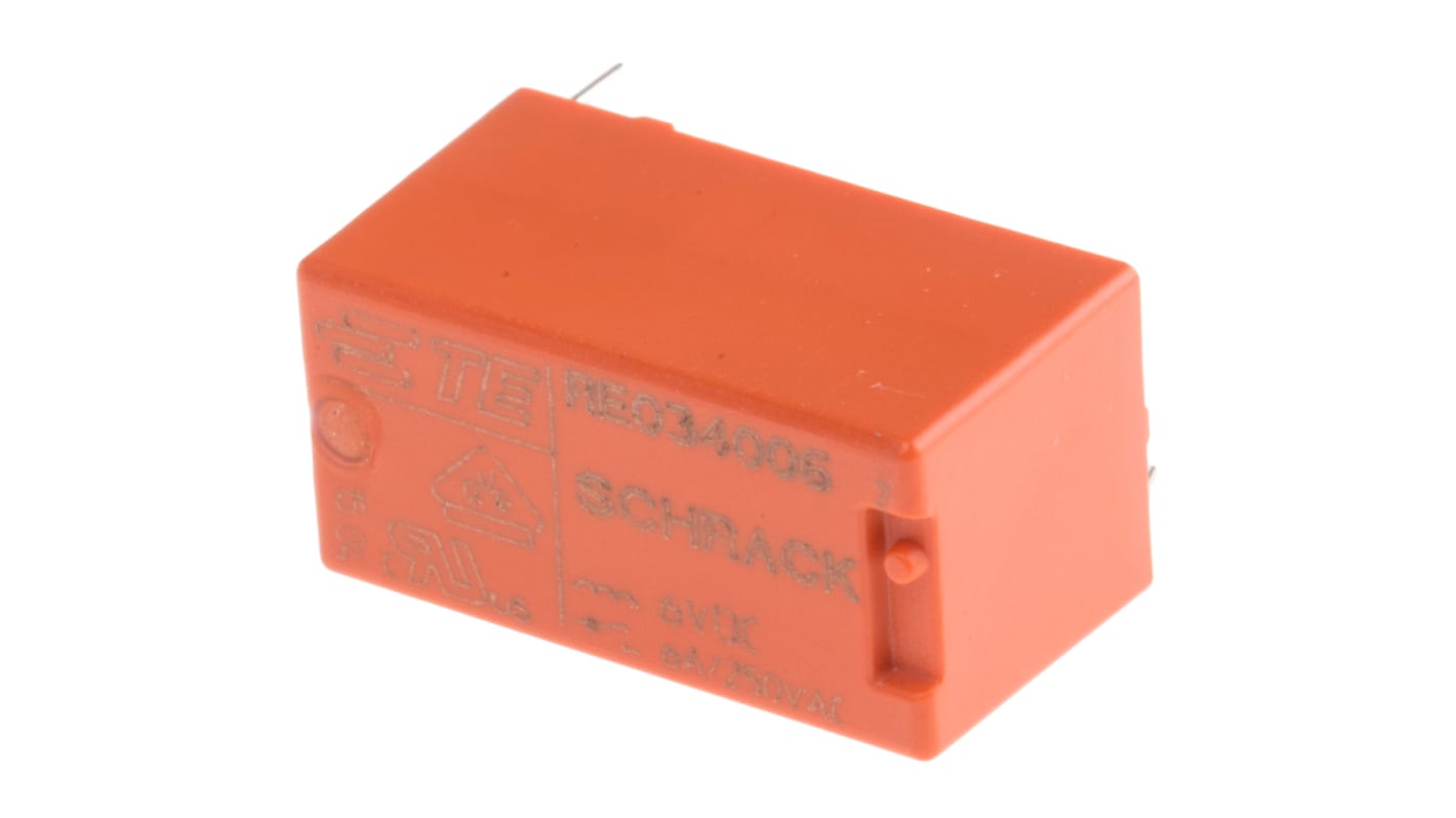 TE Connectivity PCB Mount Power Relay, 6V dc Coil, 6A Switching Current, SPST