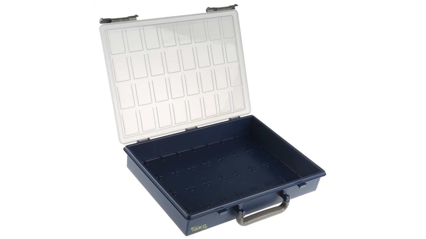 Raaco 32格零件收纳盒, 338mm x 57mm x 261mm, 可调储物格, 带透明盖板, PP, 黑色，透明