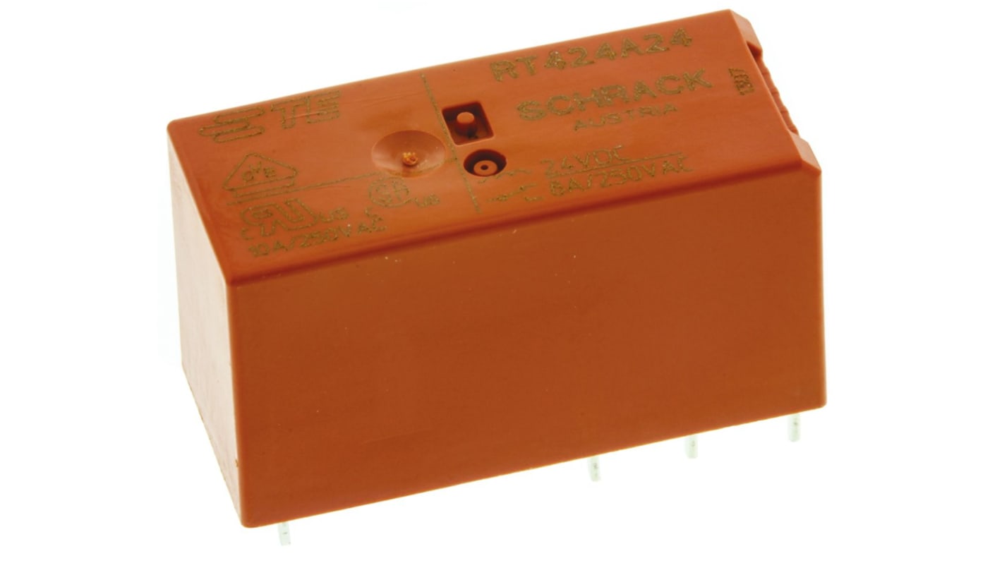 TE Connectivity PCB Mount Latching Power Relay, 24V dc Coil, 8A Switching Current, DPDT