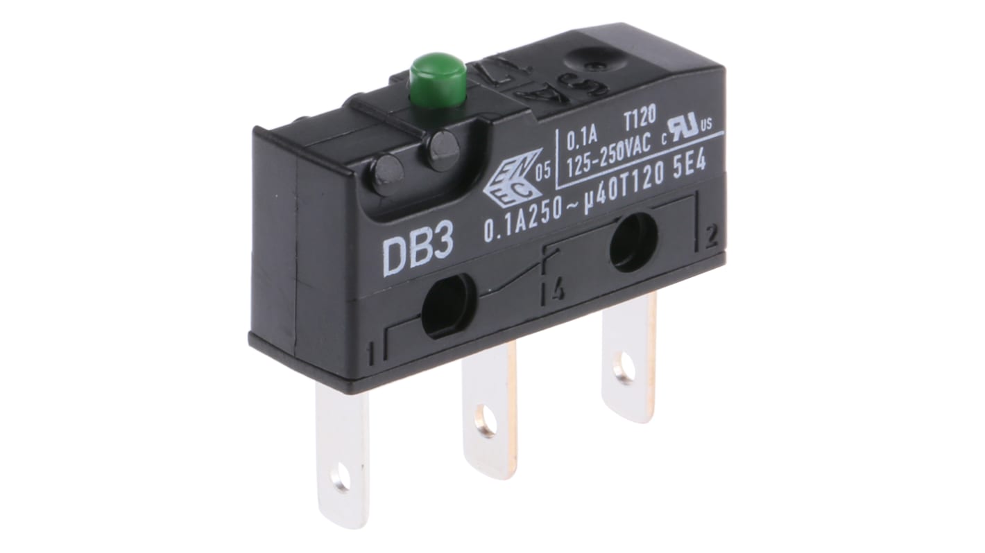 Microrupteur Bouton ZF, Cosse, 1RT, 0,1 A