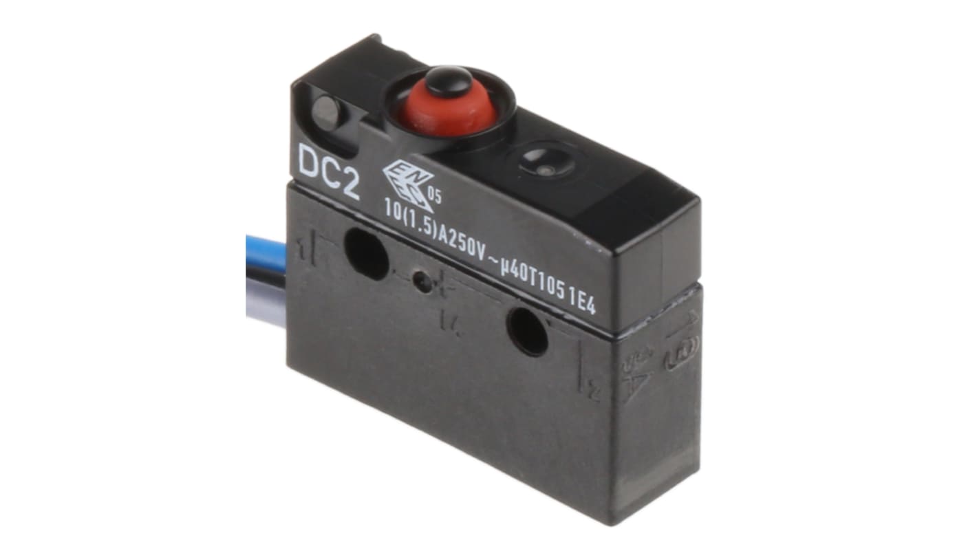 ZF Button Micro Switch, Pre-wired Terminal, 10.1 A @ 250 V ac, SPDT, IP6K7