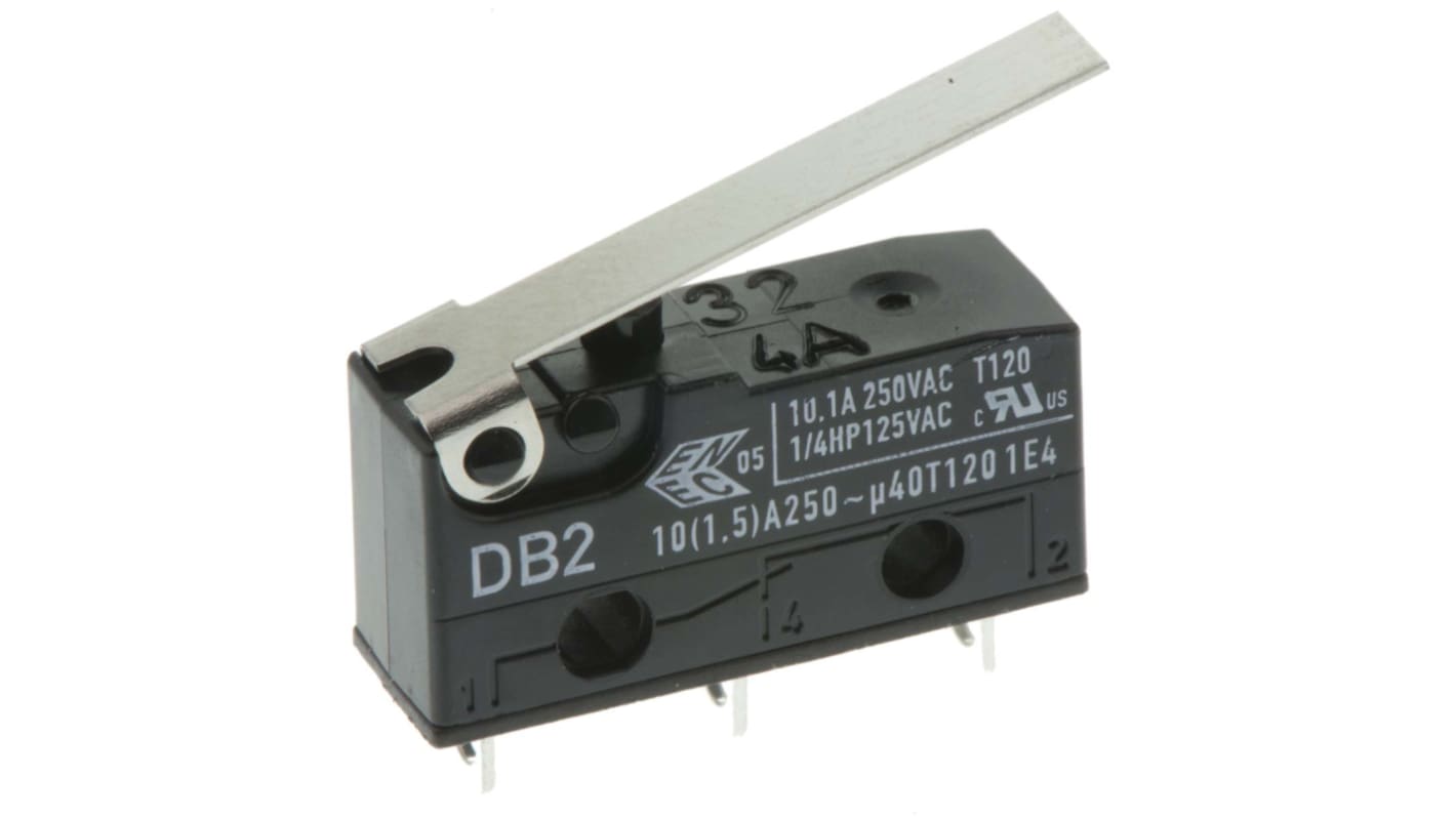 ZF Hinge Lever Micro Switch, Solder Terminal, 10.1 A @ 250 V ac, SPDT