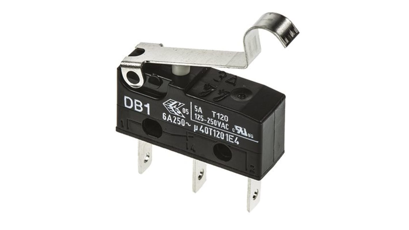 ZF Simulated Roller Lever Micro Switch, Tab Terminal, 6 A @ 250 V ac, SPDT