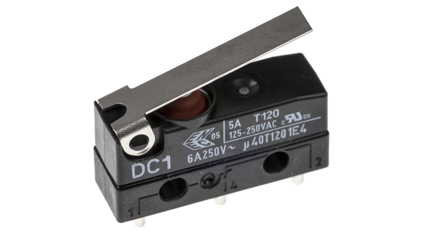 ZF Short Lever Micro Switch, Solder Terminal, 6 A @ 250 V ac, SPDT, IP6K7
