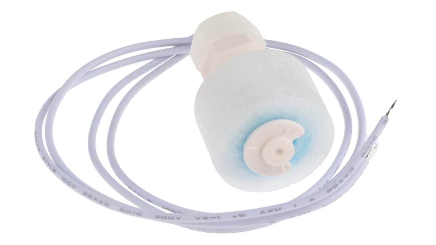 RS PRO Vertical Polypropylene Float Switch, Float, 300mm Cable, Direct Load, 250V ac Max, 200V dc Max
