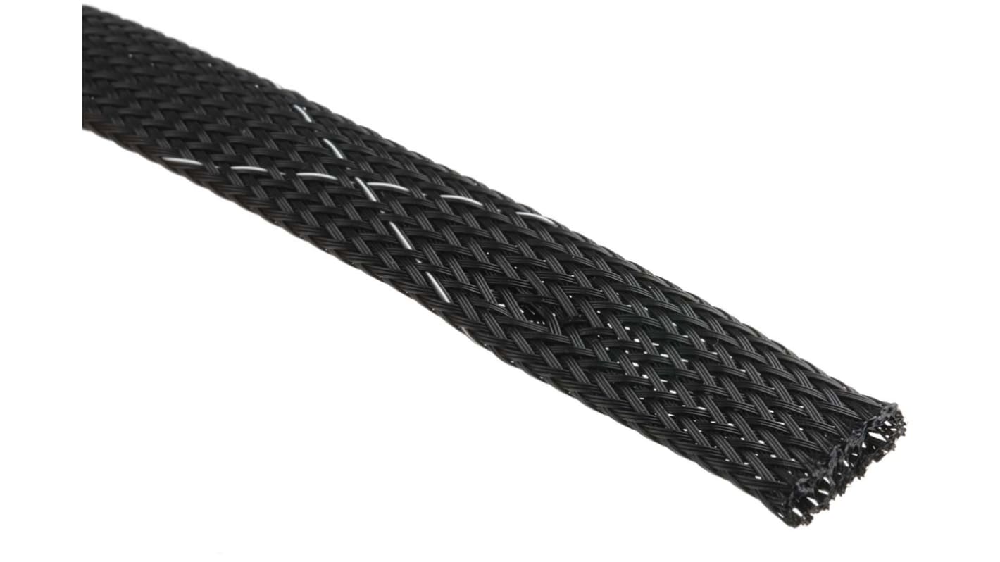 HellermannTyton Expandable Braided PET Black Cable Sleeve, 12mm Diameter, 100m Length