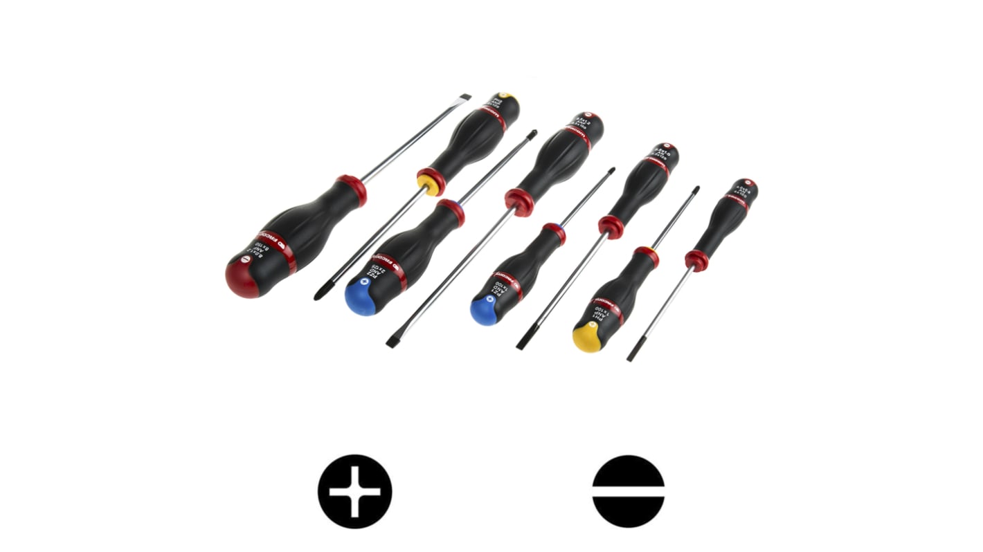 Facom Phillips; Pozidriv; Slotted Screwdriver Set, 8-Piece