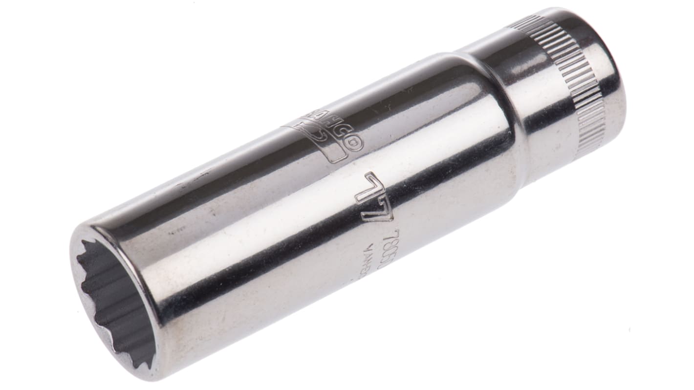 Bahco 17mm公制十二角长套筒, 1/2 in驱动头, 82.6 mm总长, 特级铬制