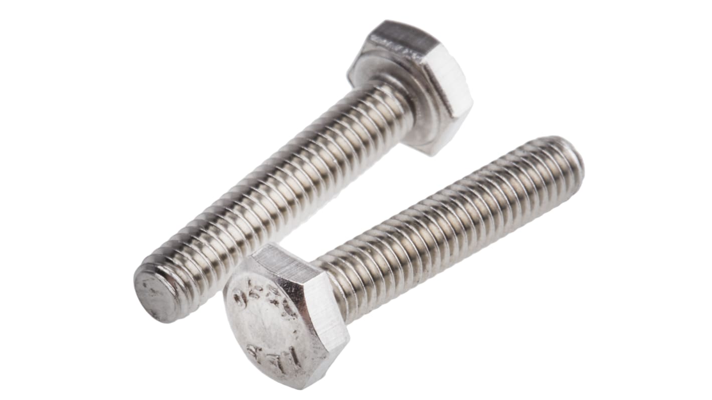 RS PRO Plain Stainless Steel, Hex Bolt, M4 x 20.0mm
