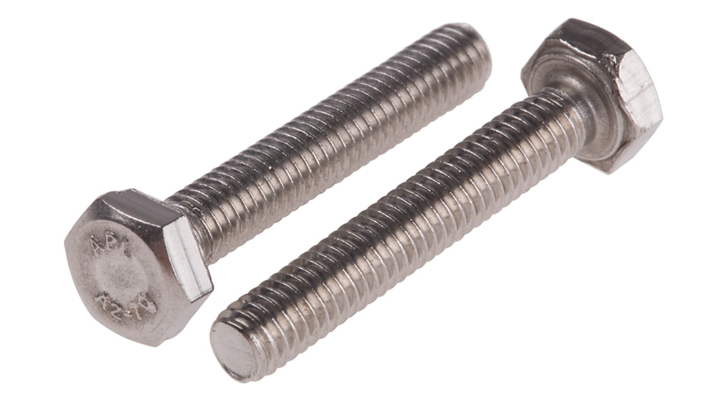 RS PRO Plain Stainless Steel, Hex Bolt, M4 x 25.0mm