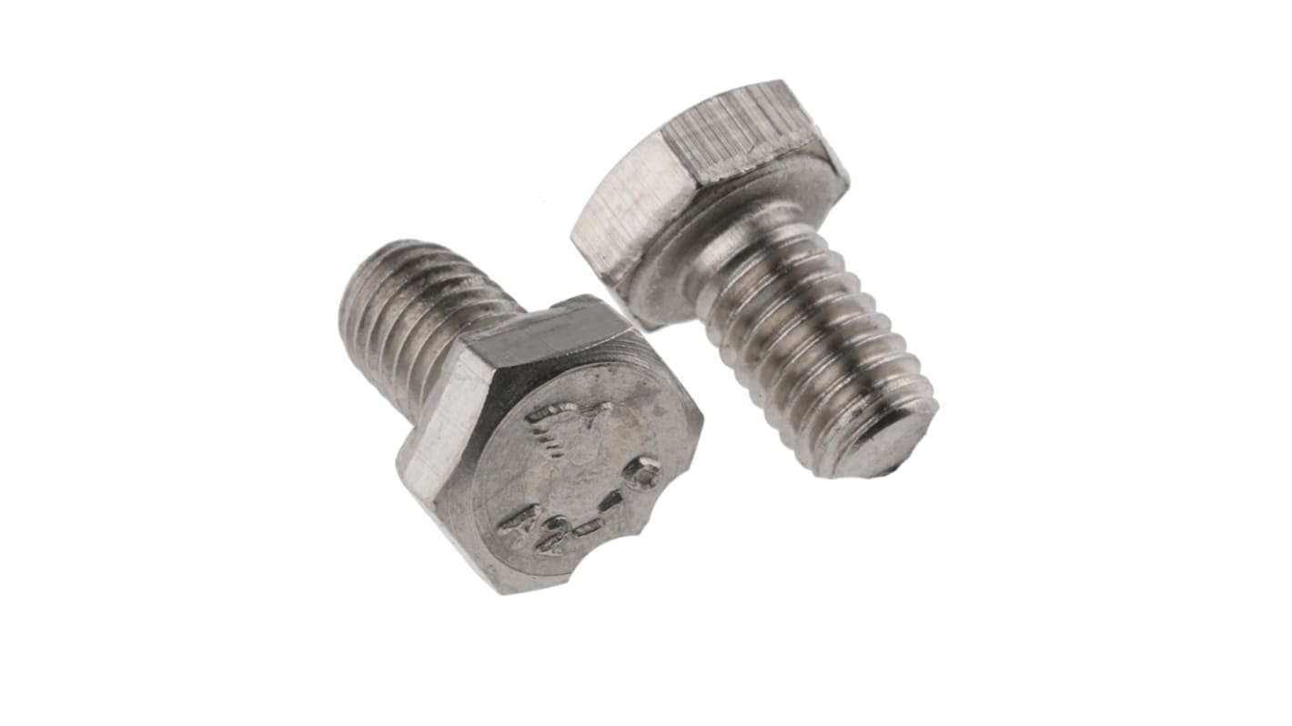 RS PRO Plain Stainless Steel, Hex Bolt, M6 x 10.0mm