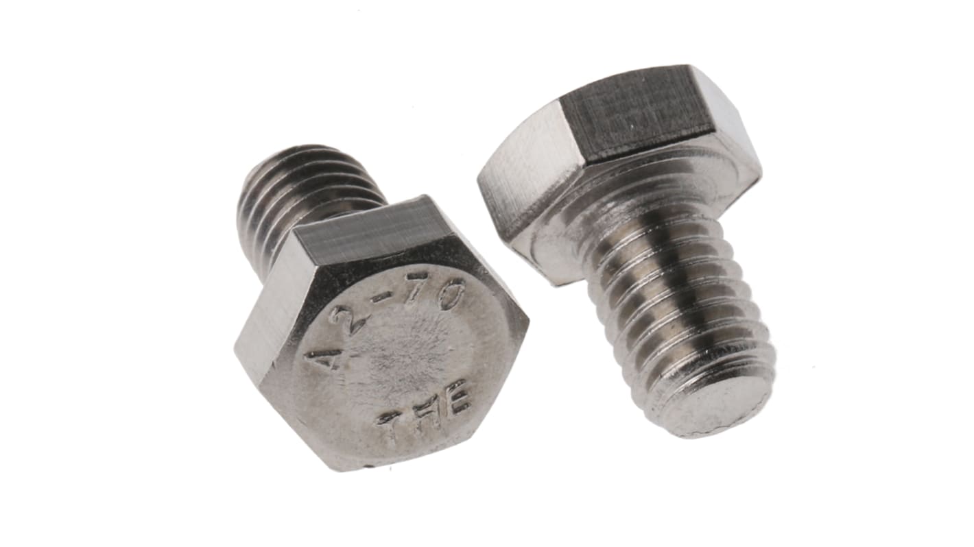 RS PRO Plain Stainless Steel, Hex Bolt, M8 x 12.0mm