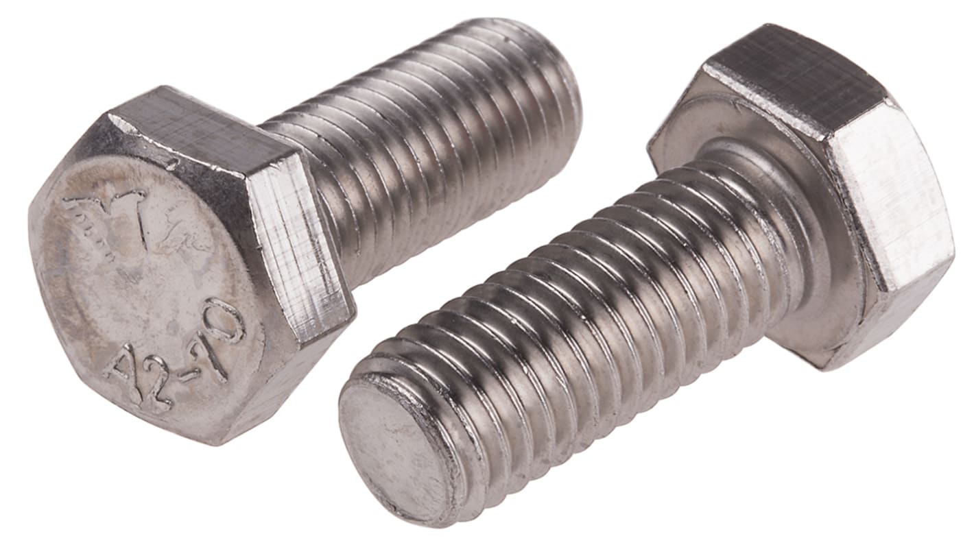 RS PRO Stainless Steel, Hex Bolt, M12 x 30.0mm