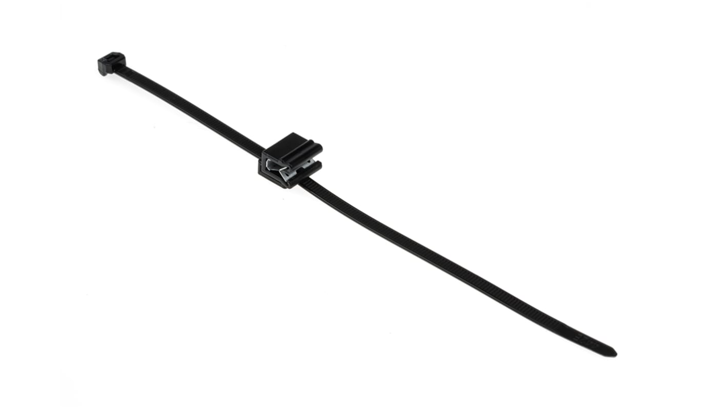 HellermannTyton Cable Tie Assemblies, Clip d'arête, 200mm x 4.6 mm, Black Polyamide 6.6 (PA66), Pk-25