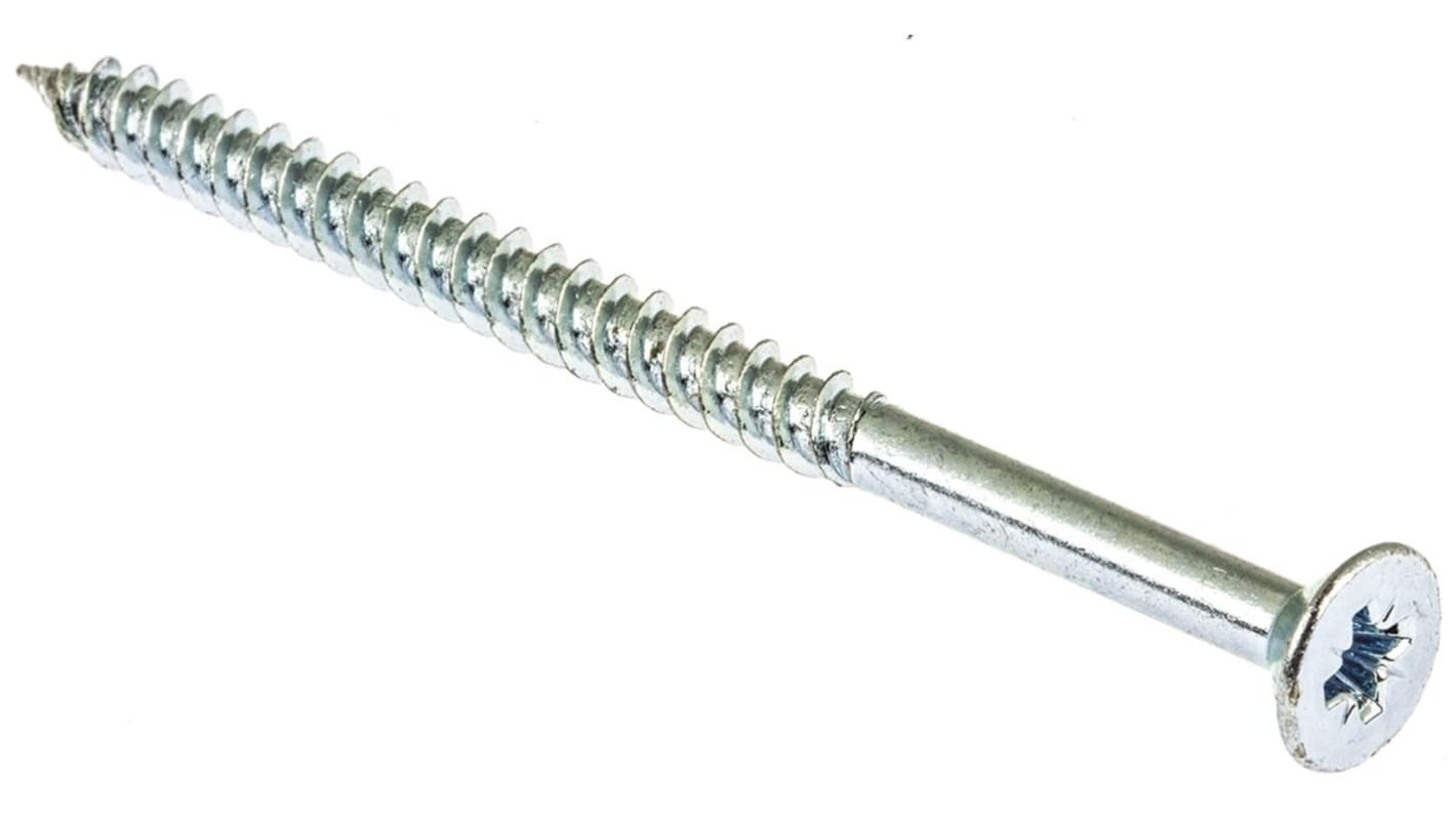 RS PRO Pozidriv Countersunk Steel Wood Screw, Bright Zinc Plated, Clear Passivated, No. 10 Thread, 3in Length