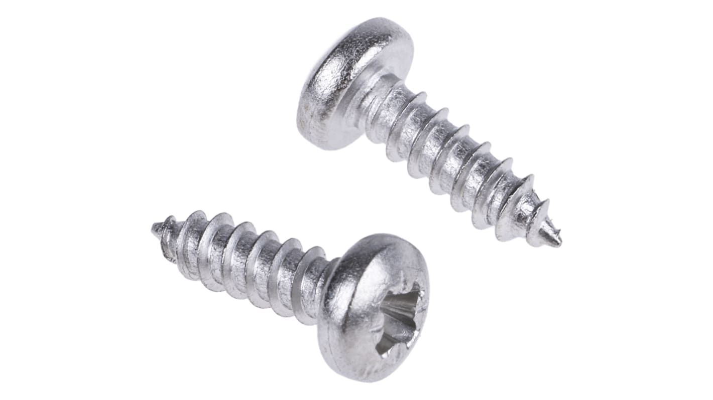 RS PRO Plain Stainless Steel Pan Head Self Tapping Screw, N°4 x 3/8in Long 9.5mm Long