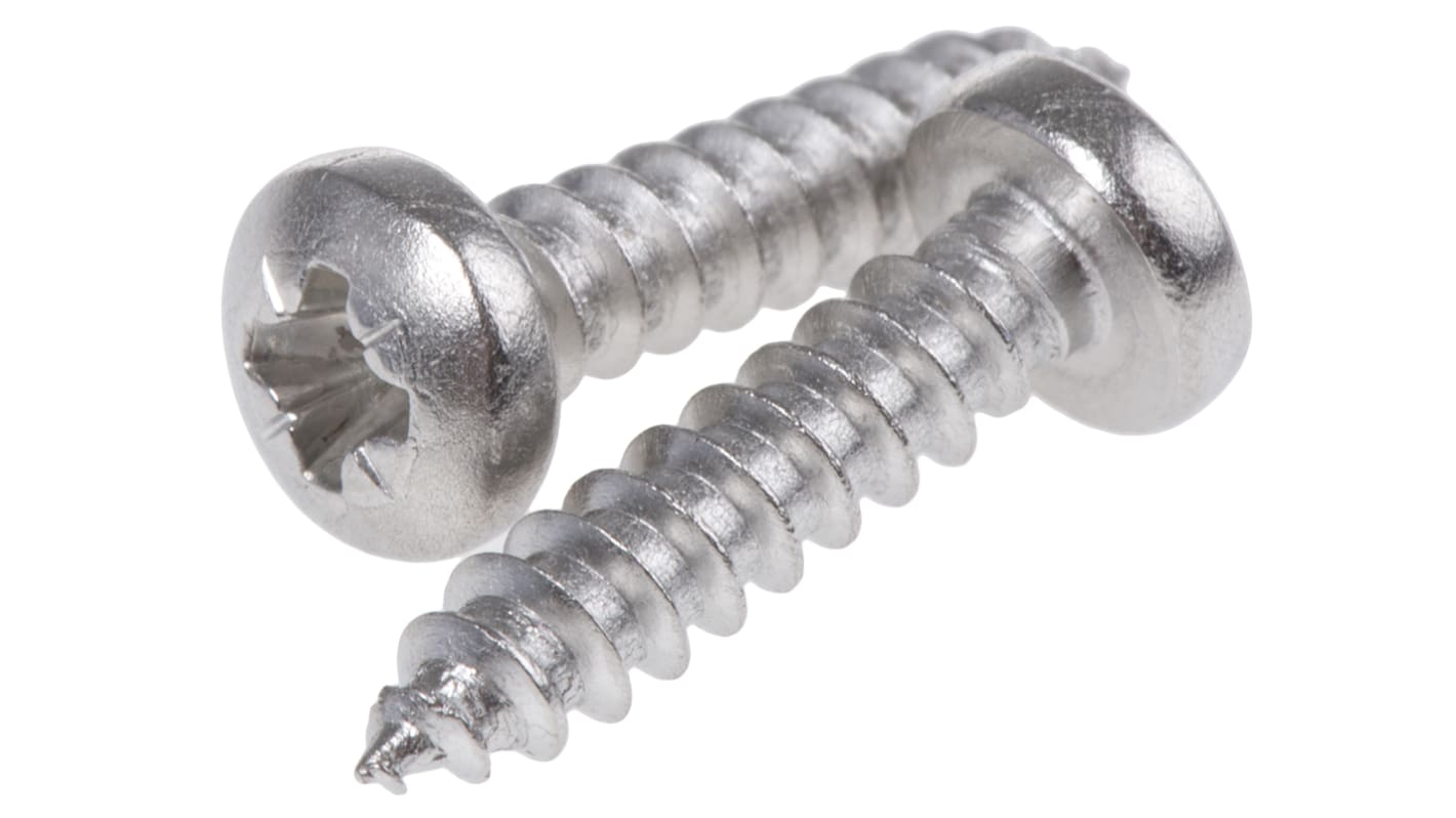 RS PRO Plain Stainless Steel Pan Head Self Tapping Screw, N°4 x 1/2in Long 13mm Long