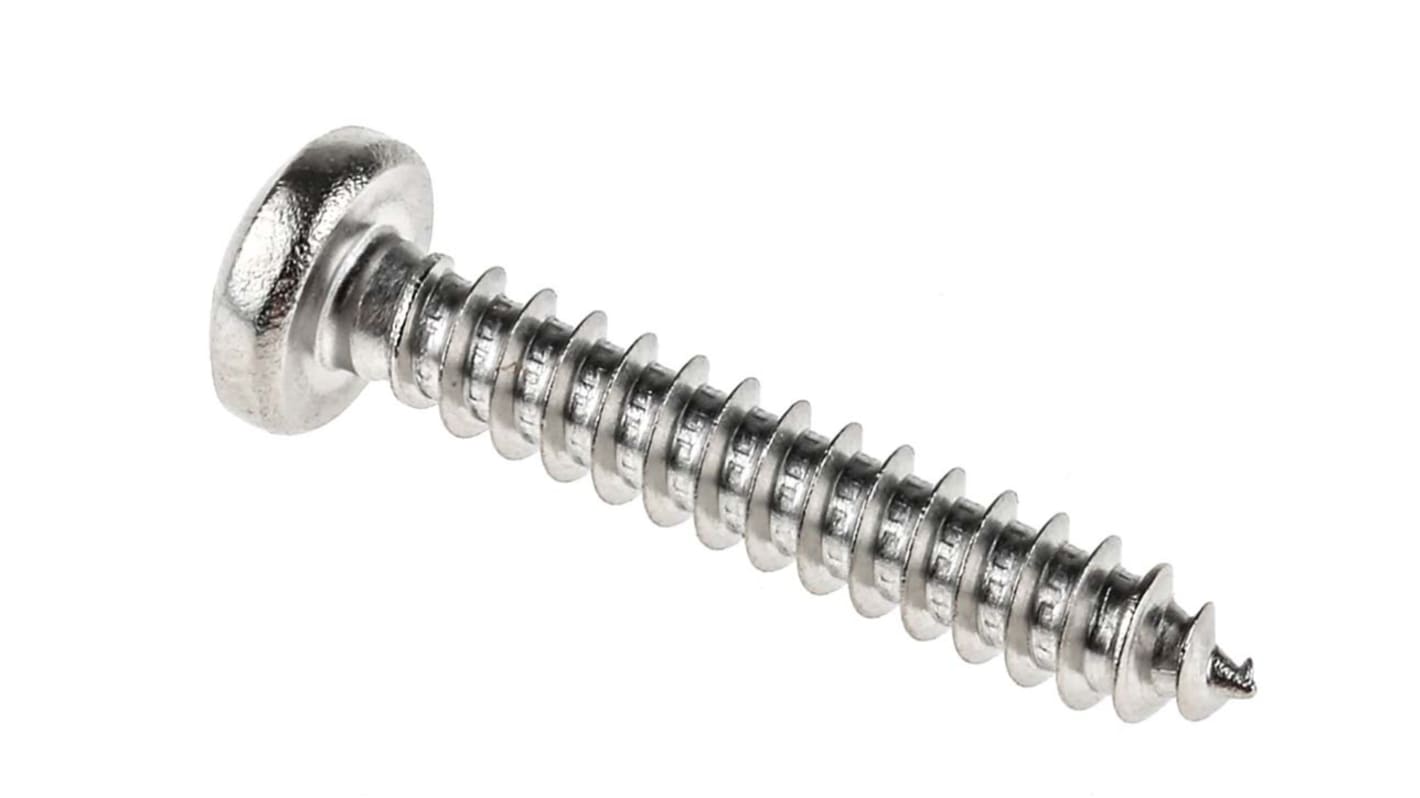 RS PRO 8号米字盘头自攻螺丝, A2 304不锈钢制, 25mm长, 1in长, 平滑表面, DIN 7981C标准