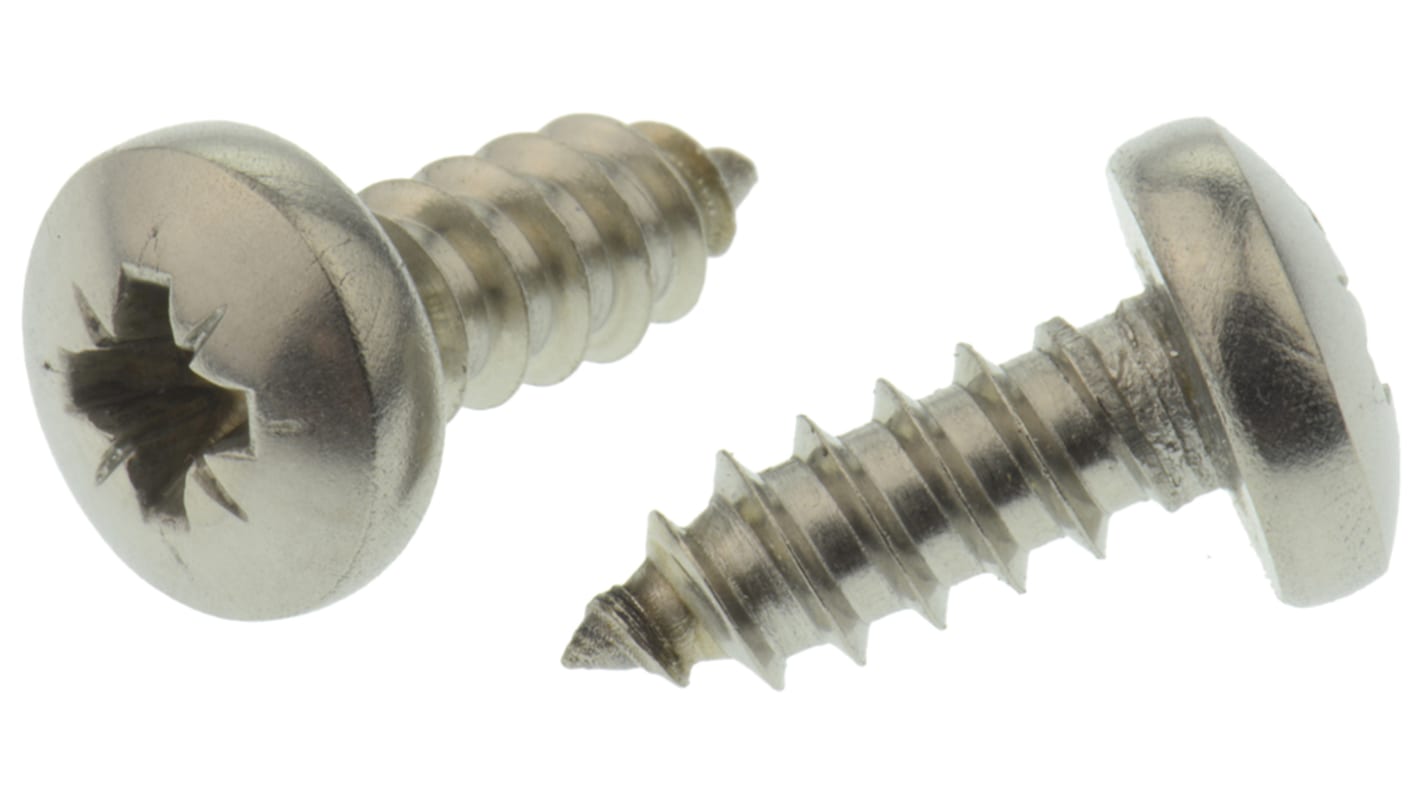 RS PRO Plain Stainless Steel Pan Head Self Tapping Screw, N°10 x 1/2in Long 13mm Long