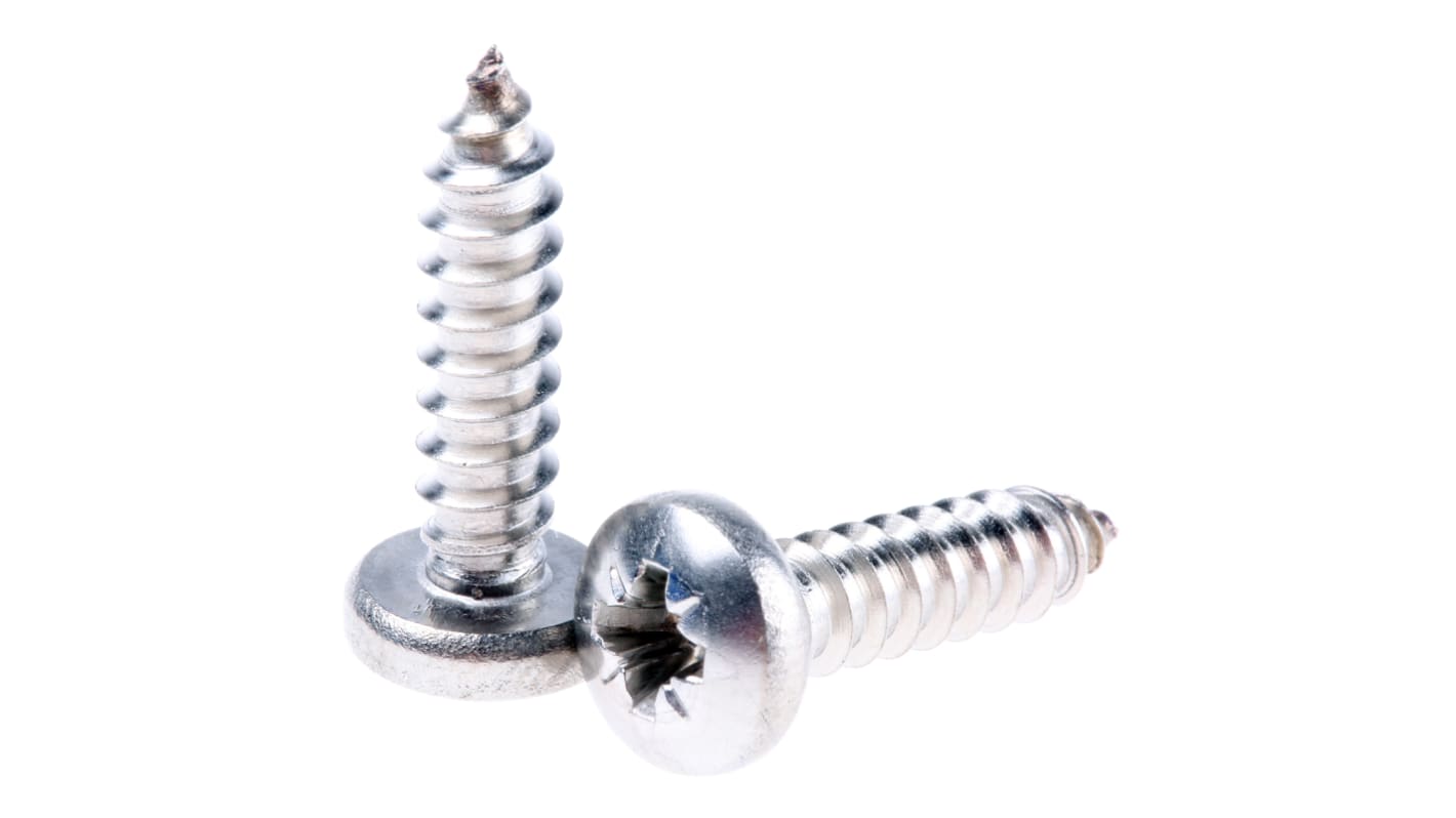 RS PRO Plain Stainless Steel Pan Head Self Tapping Screw, N°10 x 3/4in Long 19mm Long