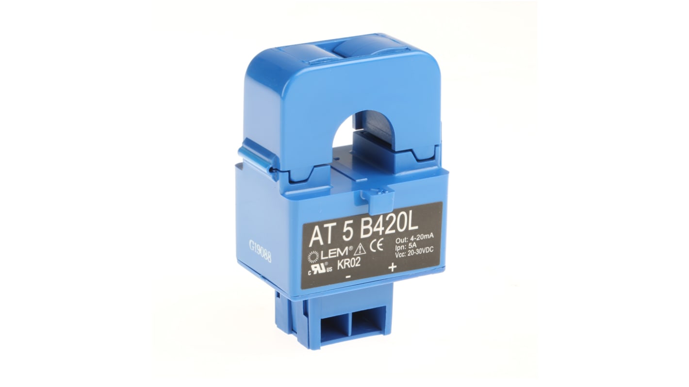 LEM 电流互感器, 5A输入, 4 → 20 毫安输出, 电流比5:1, 20 →30 V 直流电源, 电缆扣, 16mm孔, AT系列