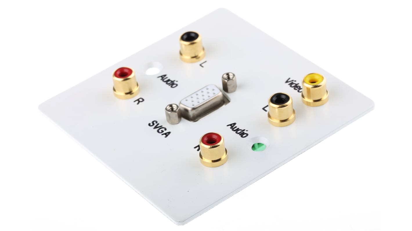 RS PRO Single Gang 6 Way Female 1 x SVGA, 2 x RCA Audio Socket, 2 x RCA Video Socket Faceplate